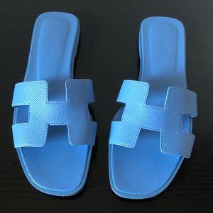Hermès Oran Sandals, Size 39, Bleu Faïence 🍊